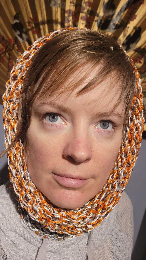 Spring Cowl- Org/ Wht Knit