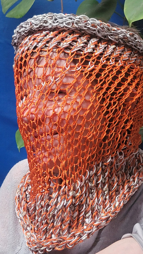 Spring Cowl- Org/ Wht Knit