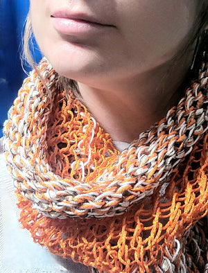 Spring Cowl- Org/ Wht Knit